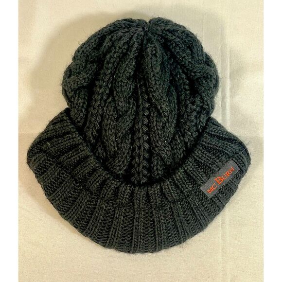 RARE McBURN Knit Wool Blend Cable Knit Visor Beanie Cap Germany Black One Size main image 8